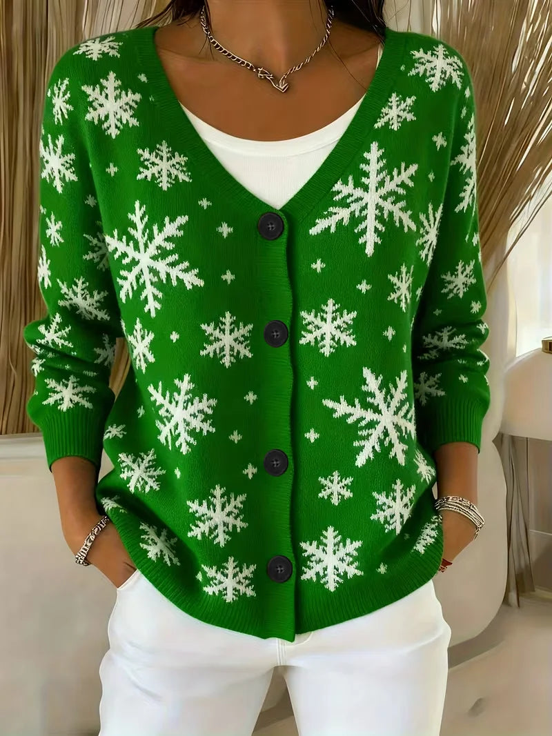 Women's Christmas Print Casual V-Neck Cardigan