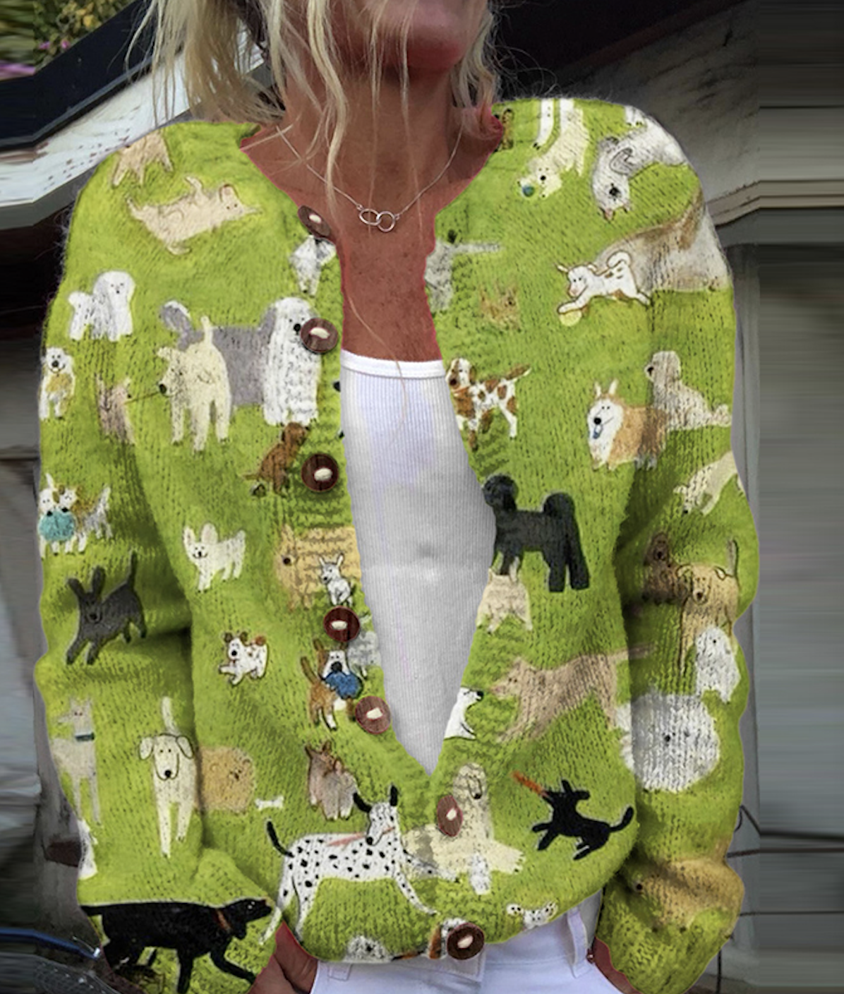 Dog Art Button Cardigan