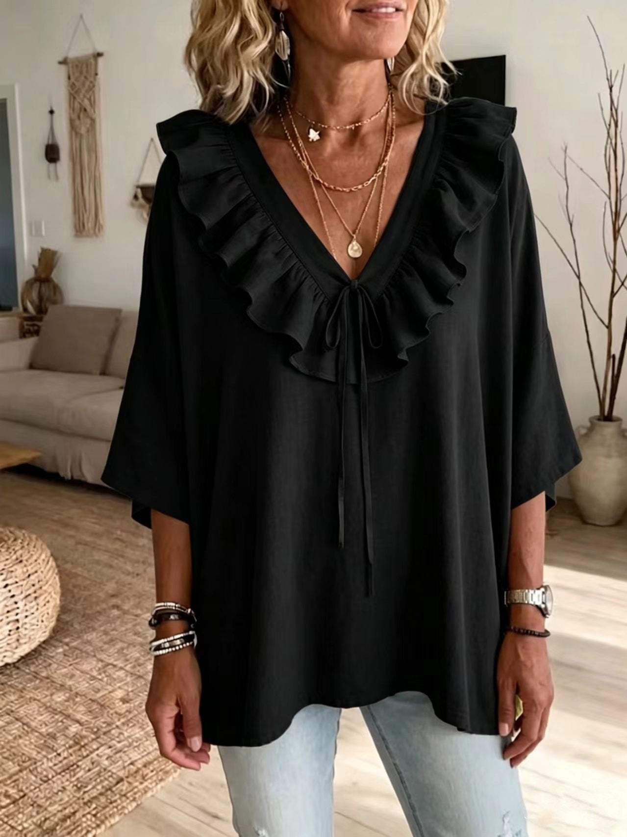 Linen Blend Vintage Loose Blouse