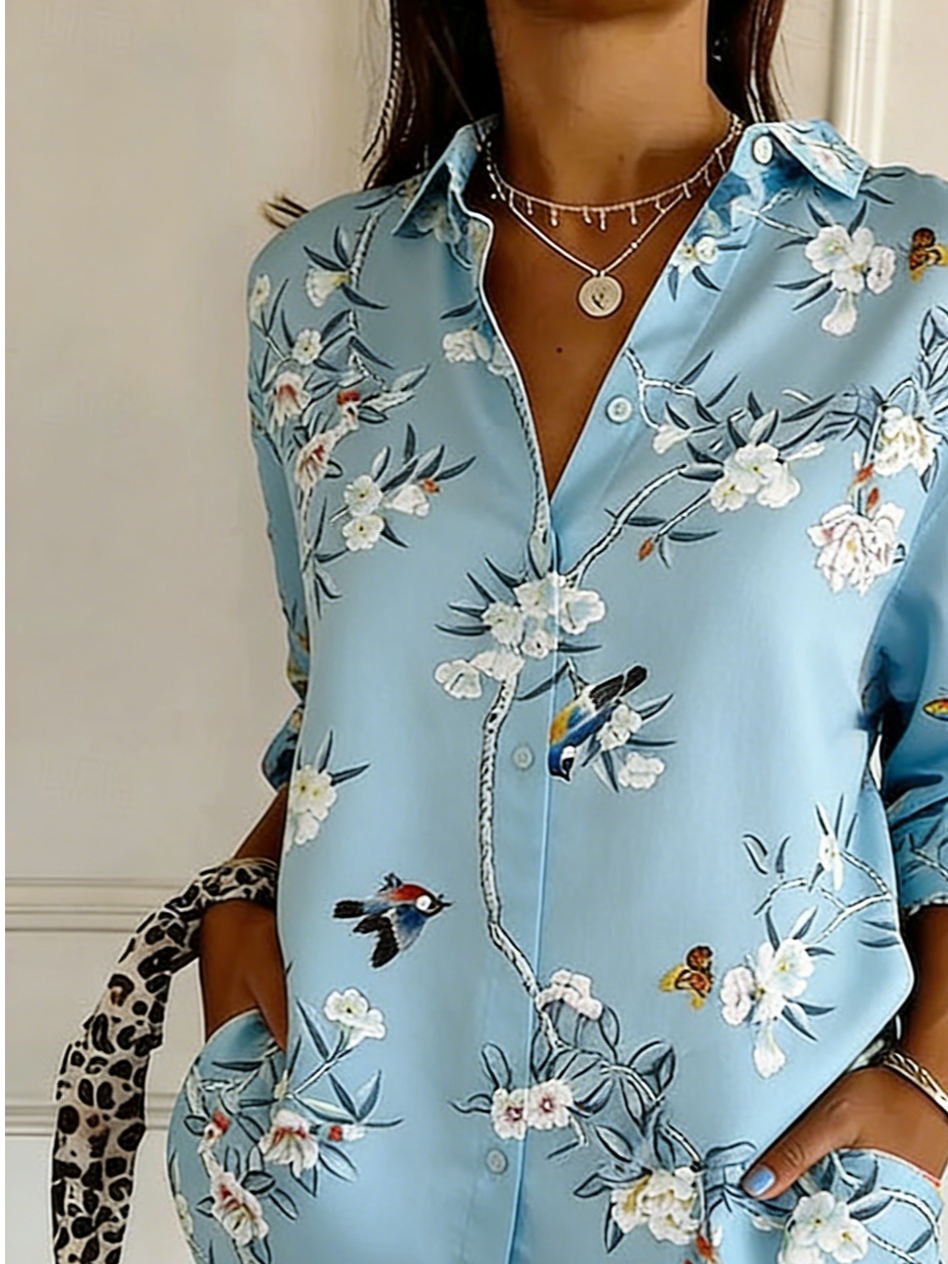 Floral Shirt Collar Loose Vintage Shirt