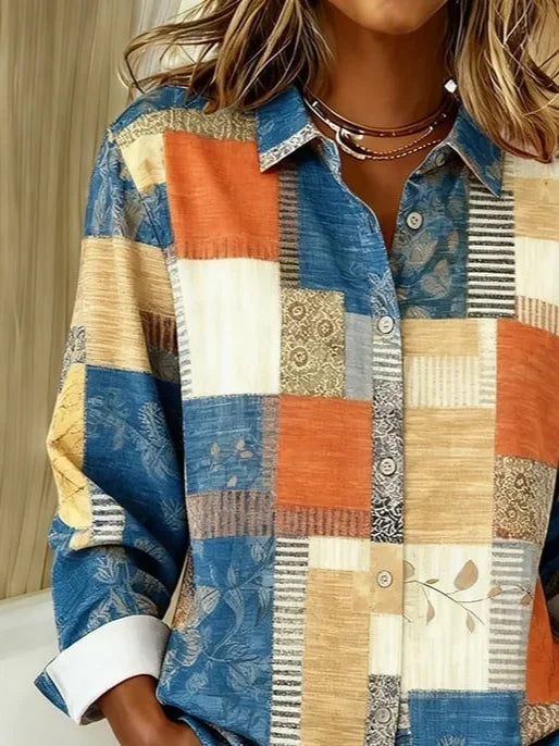 Women's Long Sleeve Shirt Spring/Fall As Picture Abstract Buckle Shirt Collar Regular Sleeve Daily Going Out Casual Top
