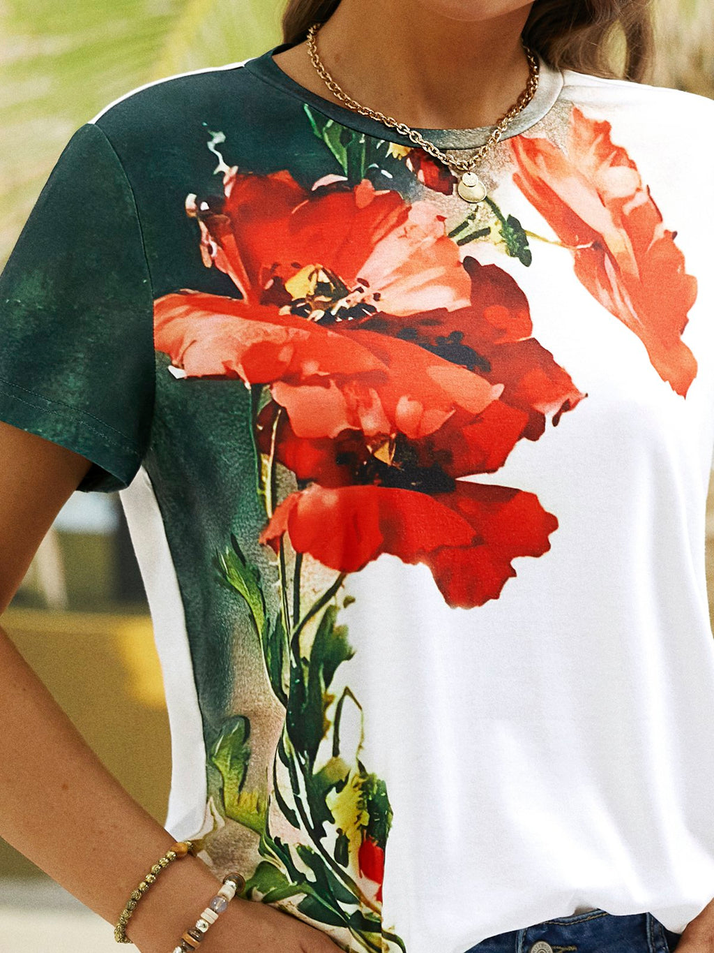 Floral Crew Neck Casual Short Sleeve T-Shirt