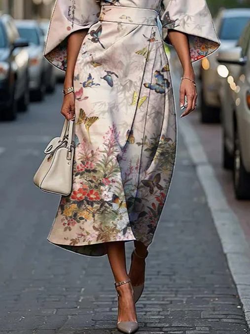 Women's Half Sleeve Summer As Picture Floral Printing Crew Neck Daily Going Out Vintage Maxi H-Line Fit & Flare Dress Dress
