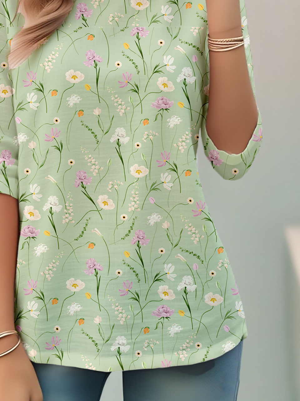 Vintage Crew Neck Loose Floral Sweatshirt