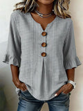 Women's Half Sleeve Blouse Summer Gray Striped Printing V Neck Daily Going Out Vintage Top