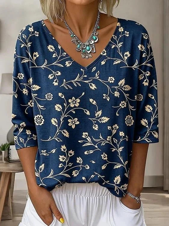 Floral V Neck Vintage T-Shirt