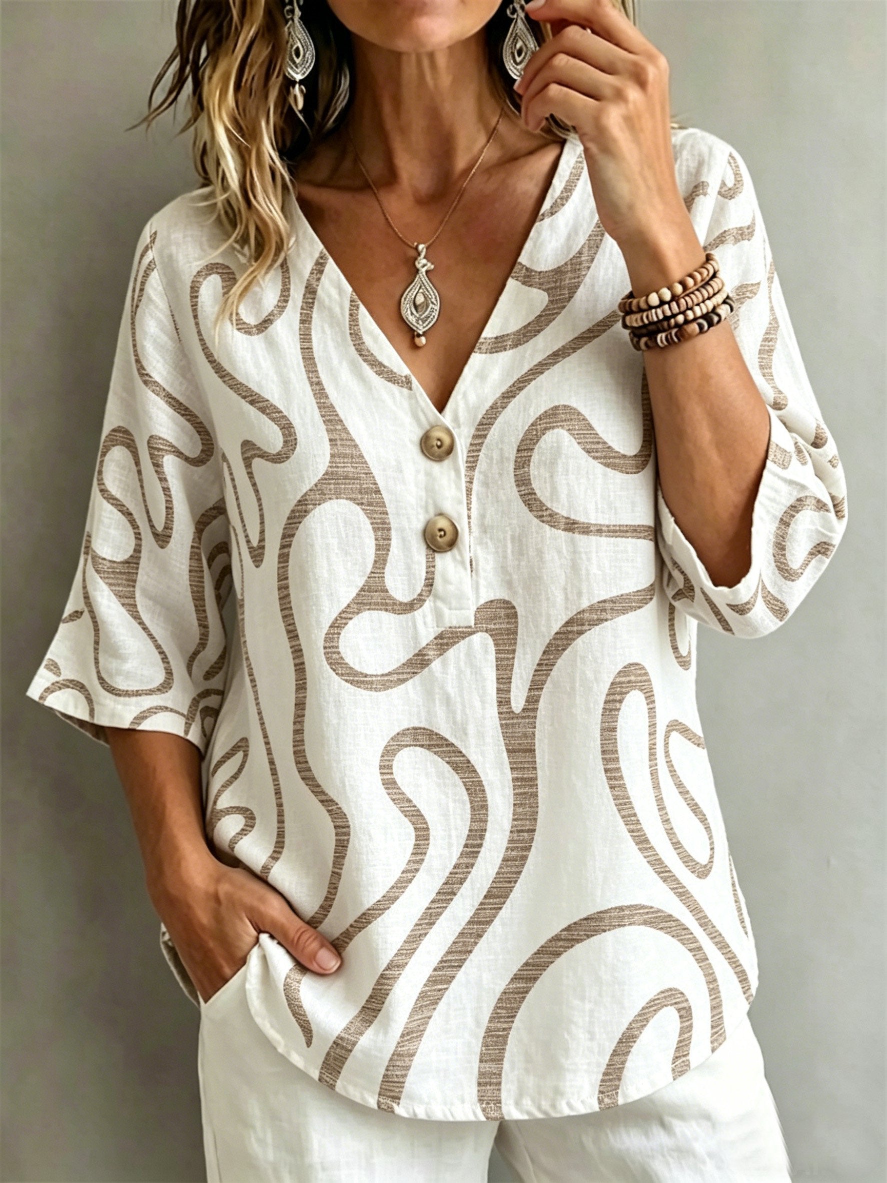 Elegant V Neck Loose Zebra Blouse