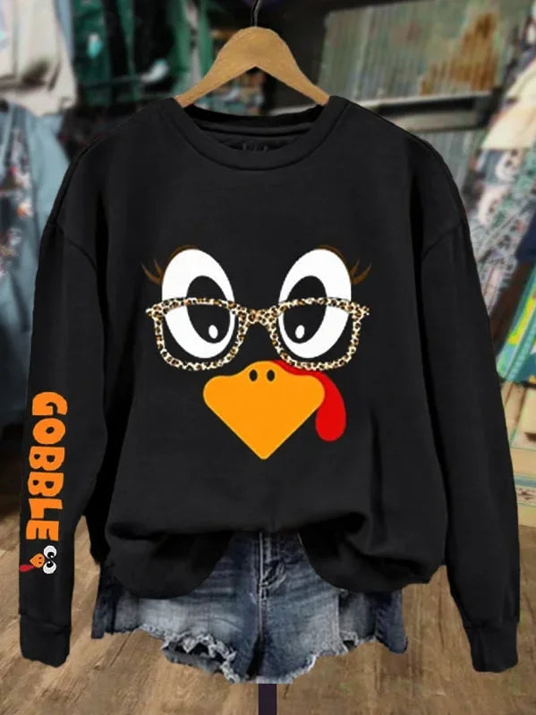 Women's Thanksgiving Turkey Print Casual Crew Neck Sweatshirt