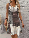 Elegant Loose Crew Neck Geometric Dress With No