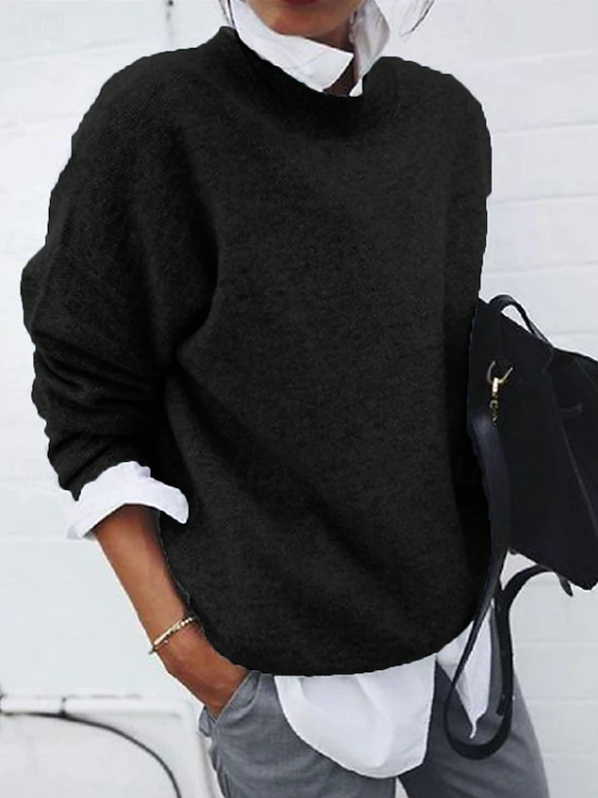 Women's Simple Regular Fit Solid Color Crew Neck Sweater
