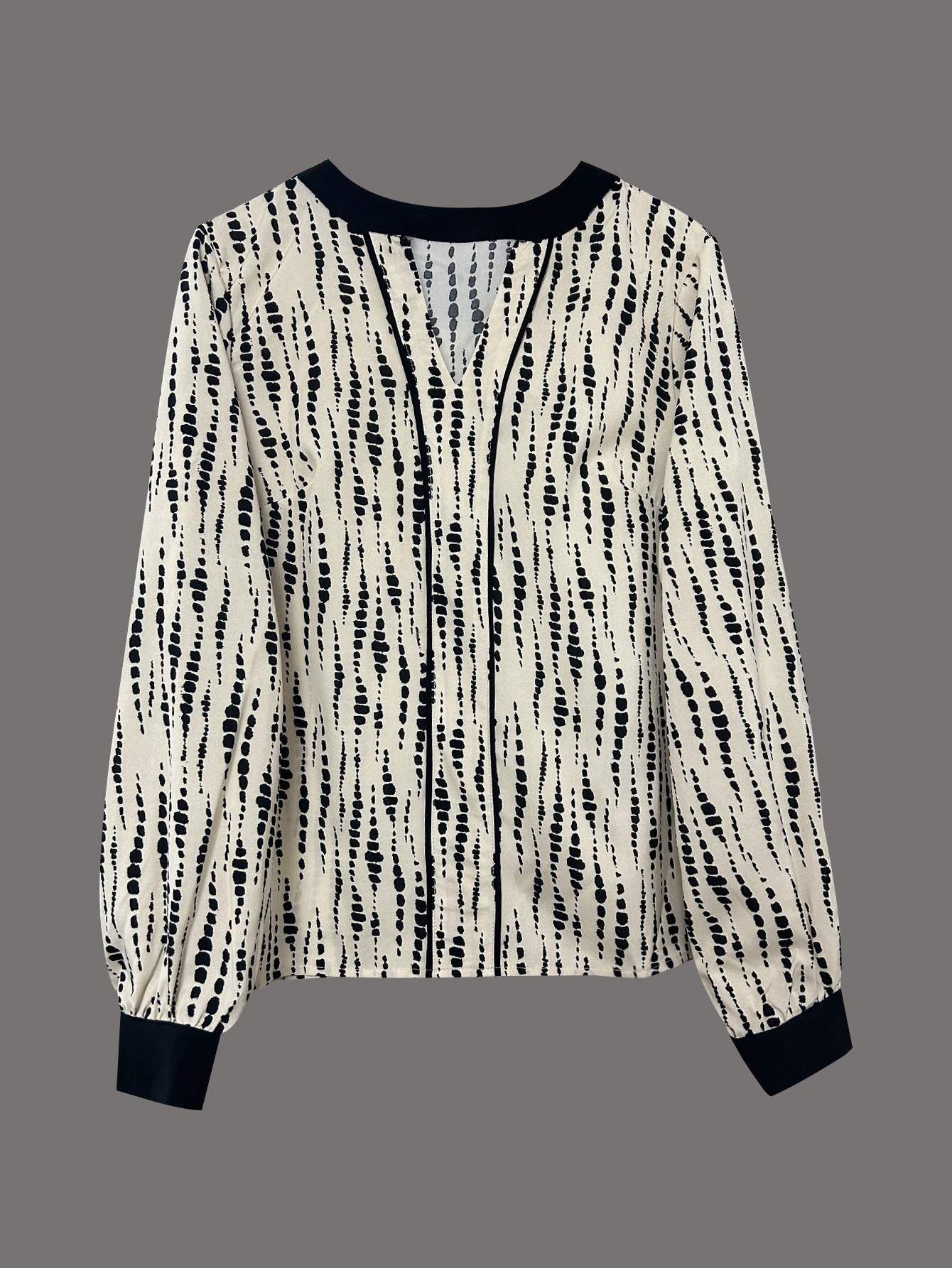 Elegant Color Block Stripe Long Sleeve V Neck Blouse