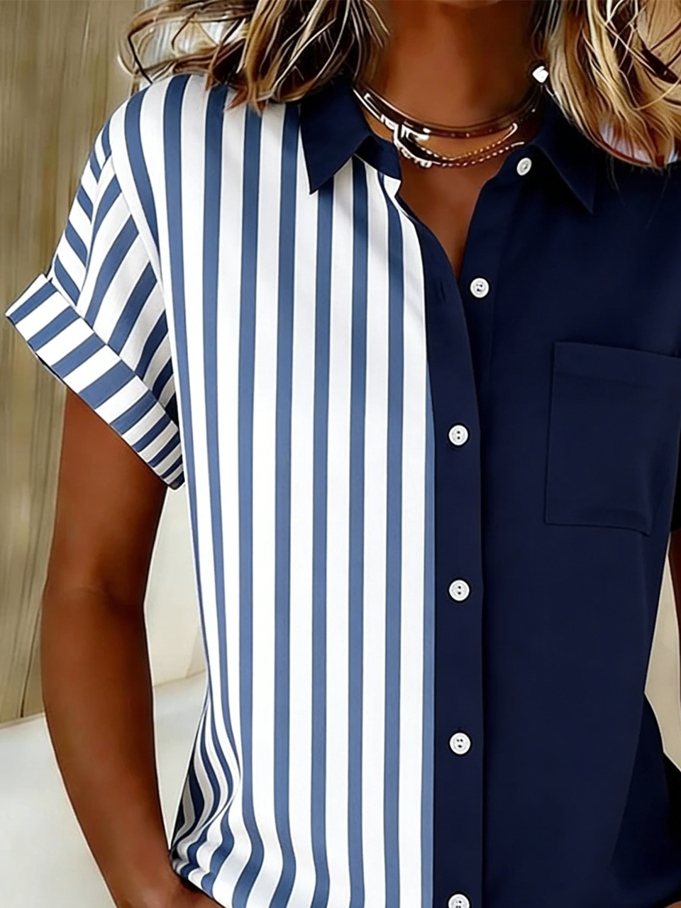 Shawl Collar Cotton-Blend Casual Shirt