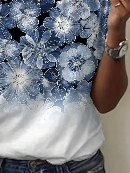 Women's Floral Print Casual Crew Neck Short Sleeve T-Shirt