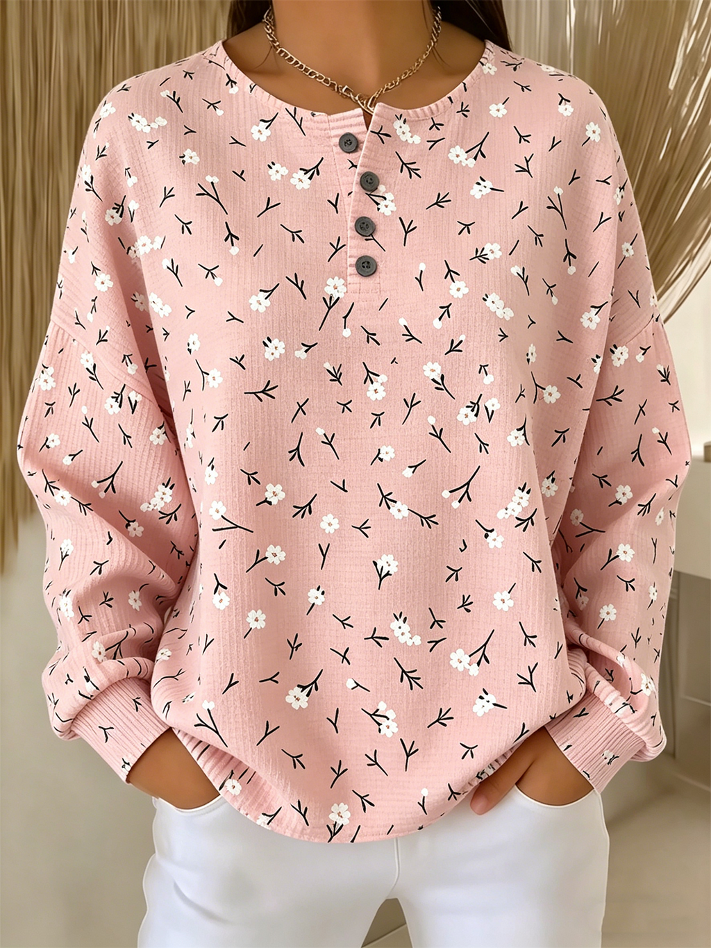 Floral Loose Casual Others Sweatshirt