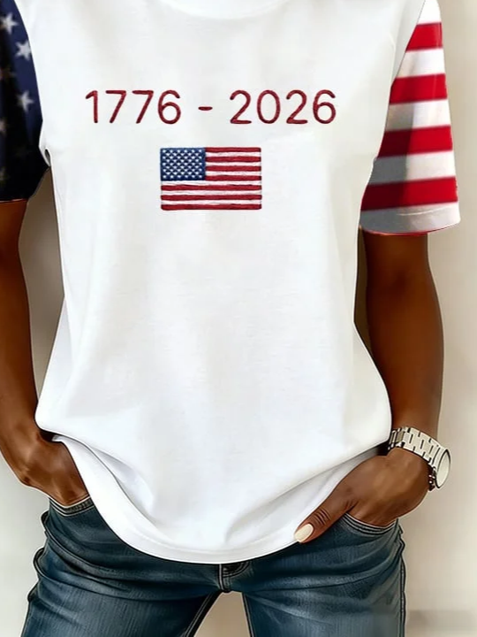 Women's Short Sleeve T-shirt Summer White Independence Day (Flag) Printing Jersey Crew Neck Daily Going Out Casual Top