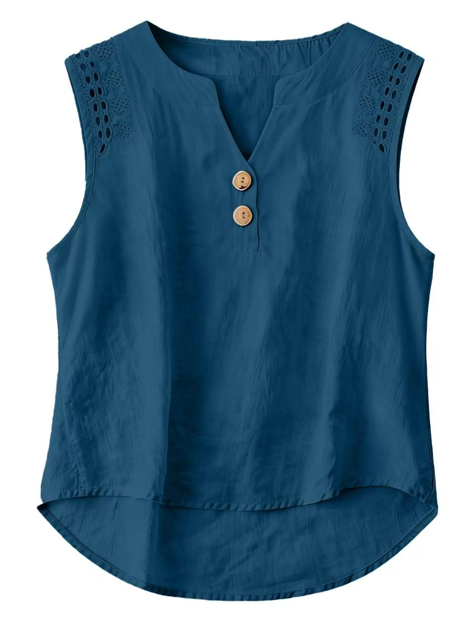 Cotton Casual Plain Lace V Neck Blouse