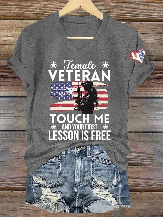 Women's I'm Not Just Daddy's Girl I'm A Veteran's Daughter Printed Casual V-Neck T-Shirt