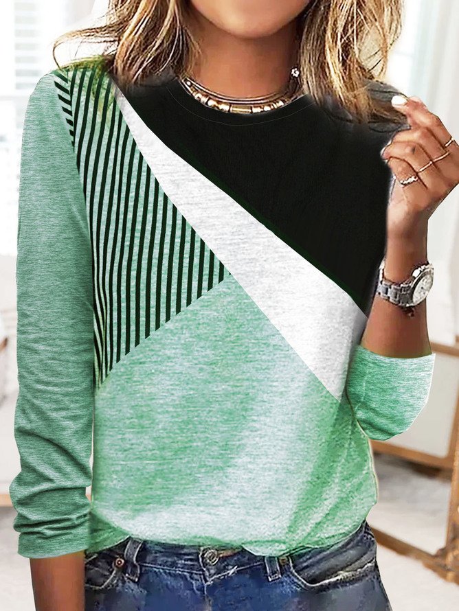 Casual Long Sleeve Round Neck T-Shirt