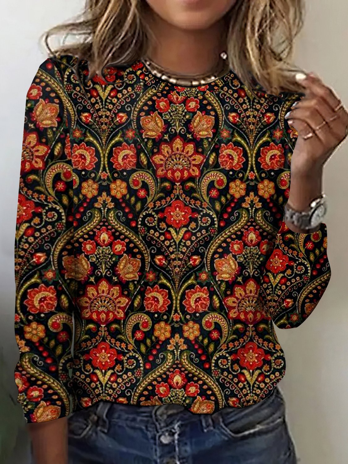 Vintage floral print long sleeved T-shirt
