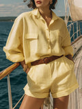 Women's Split Joint Plain Daily Going Out Two-Piece Set Yellow Casual Summer Top With Pants Matching Set