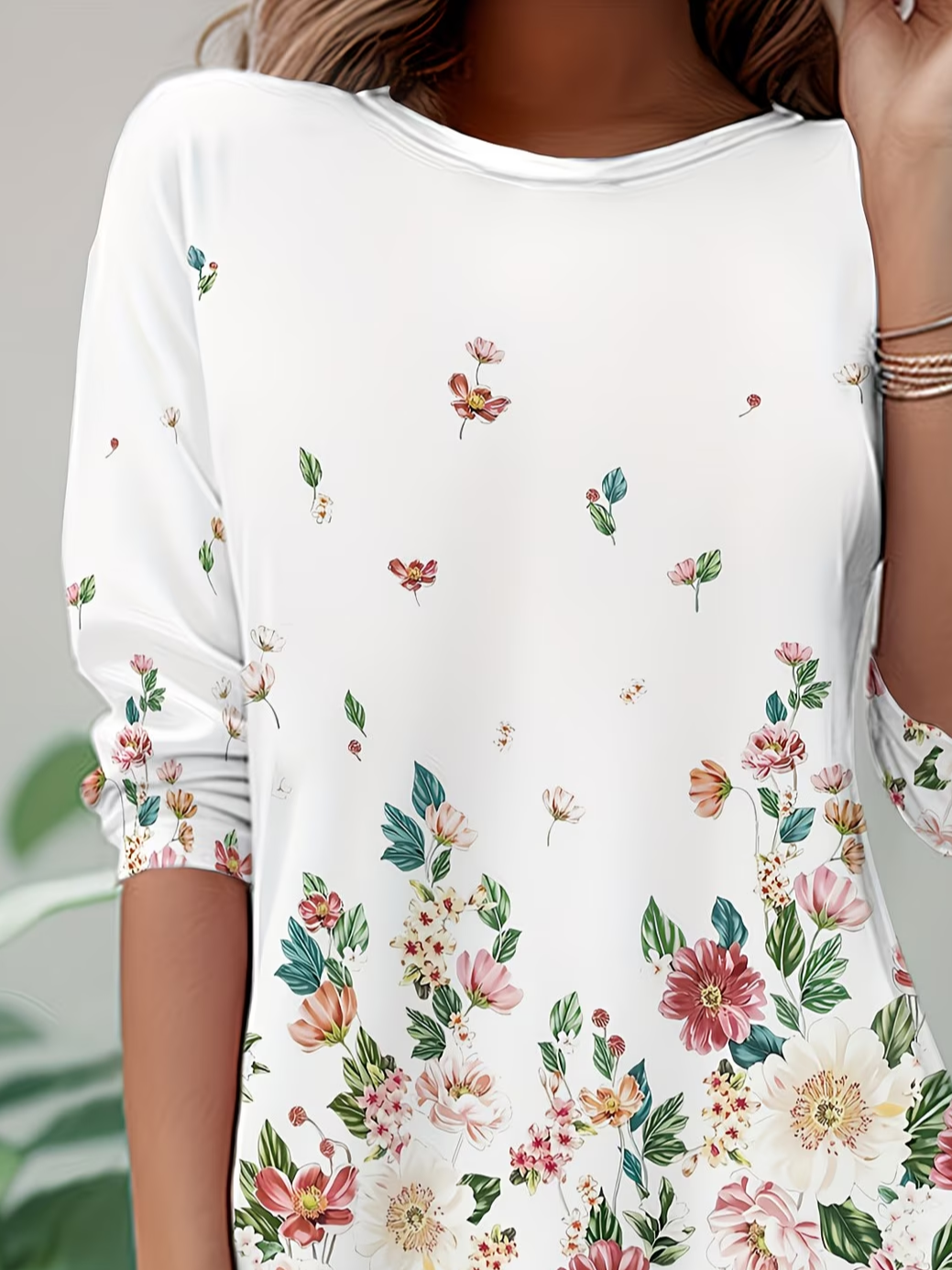 Women's Long Sleeve T-shirt Spring/Fall White Floral Jersey Crew Neck Daily Going Out Casual Top