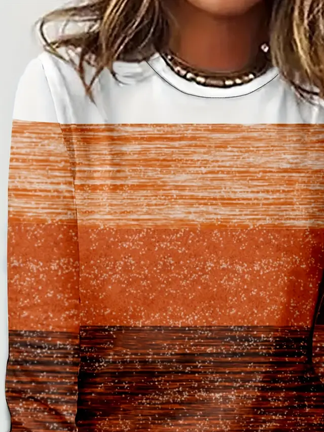 Women's Long Sleeve T-shirt Spring/Fall Orange Abstract Printing Jersey Crew Neck Daily Going Out Casual Top