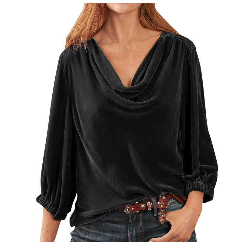 Plain Cowl Neck Loose Casual Blouse