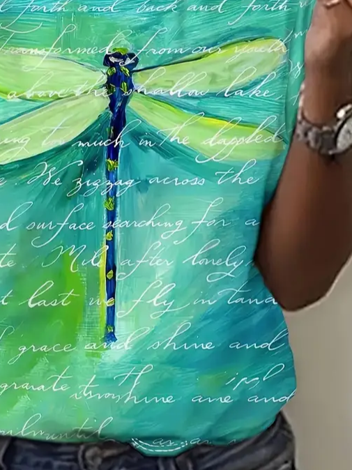 Women's Dragonfly Spring Print Casual Round Neck Short Sleeve T-Shirt
