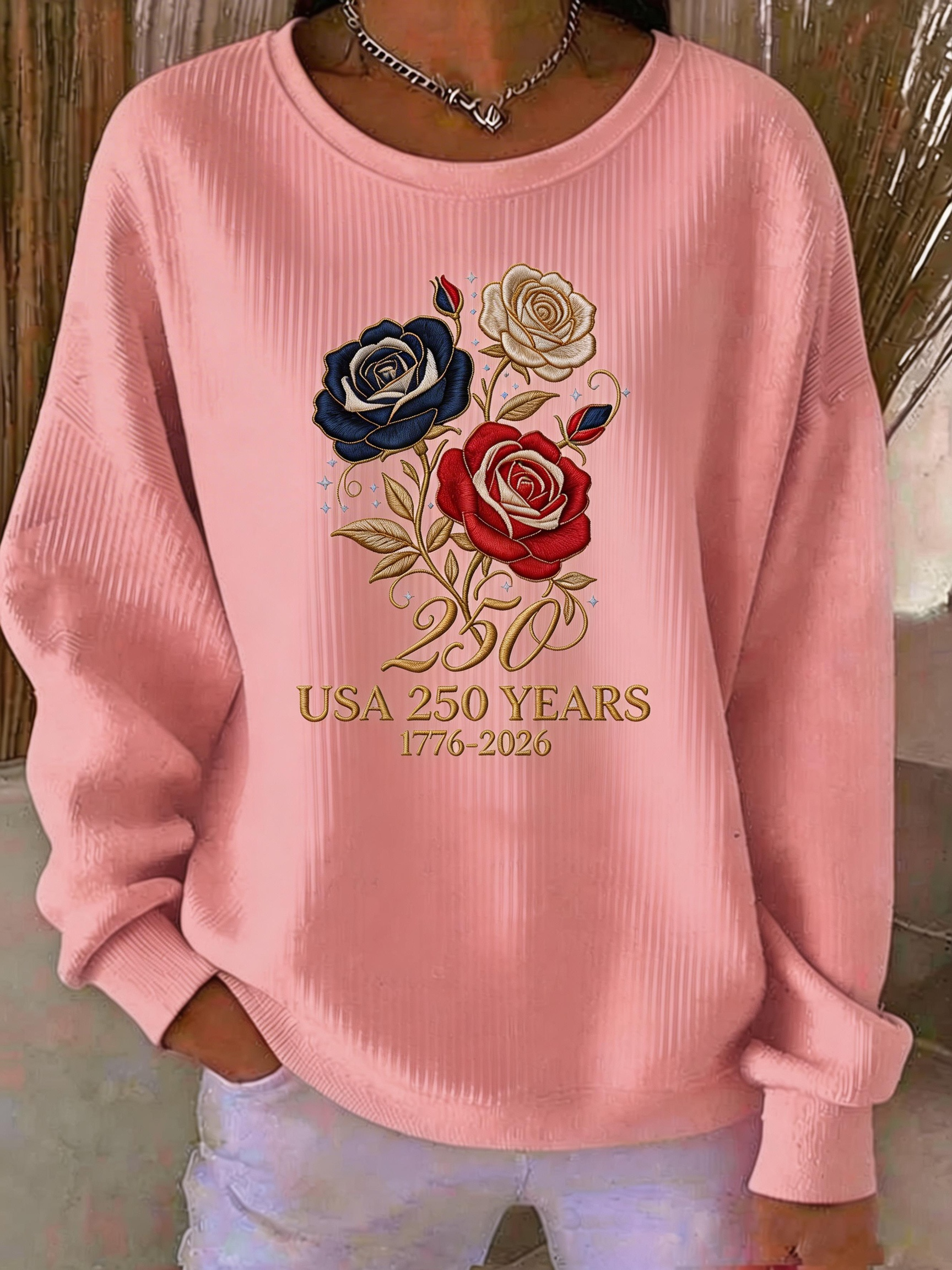 USA 250 Years Celebration Rose Print Sweatshirt