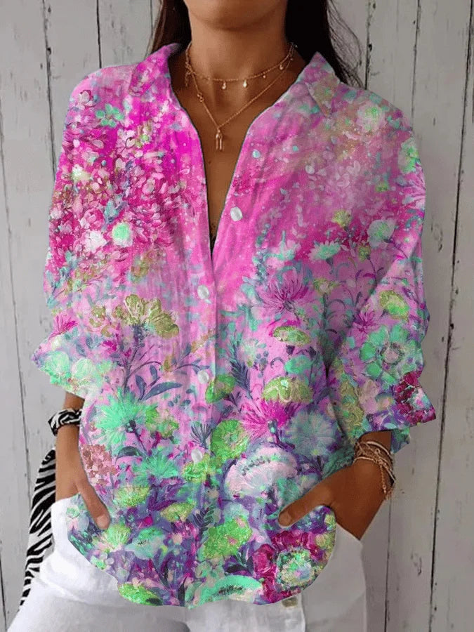 Casual Floral Shirt Collar Loose Shirt