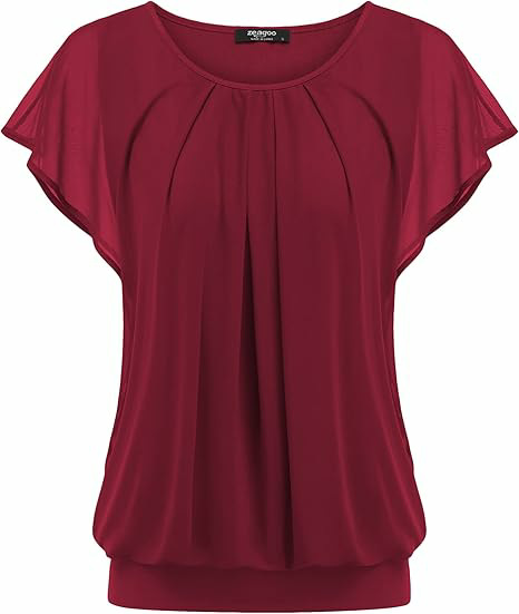 Elegant Round Neck Short Sleeve Ruffle Pleat Loose Summer Going Out Daily Casual Top