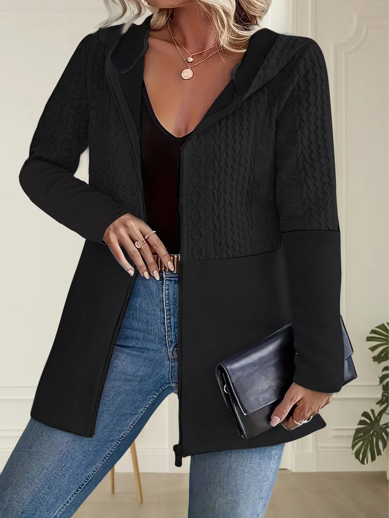 Loose Casual Hoodie Multicolor Block Jacket