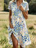 Regular Fit Floral Shirt Collar Vacation Dress With No