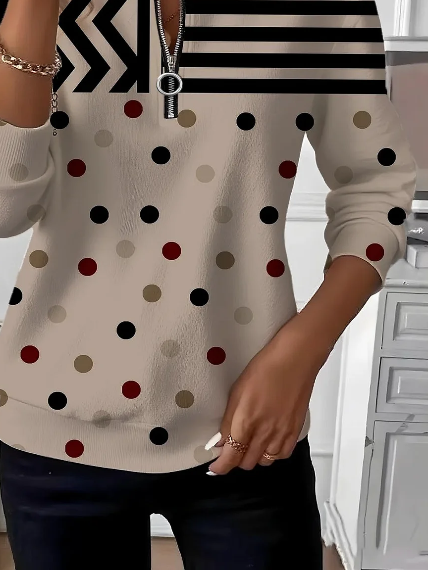 Women's Abstract Print Casual Zipper Long Sleeve Sweatshirt