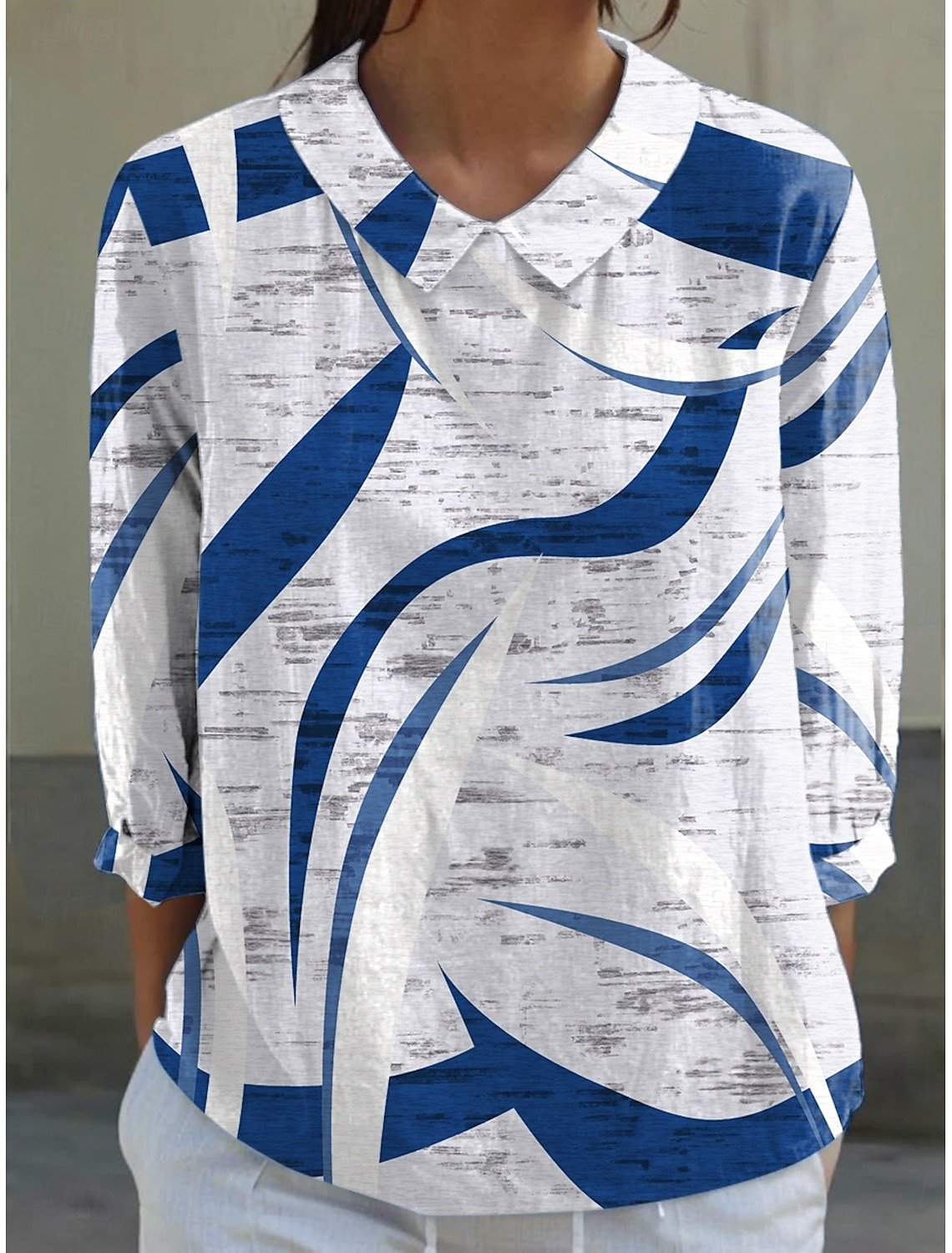 Geometric Casual Loose Linen Blend Shirt
