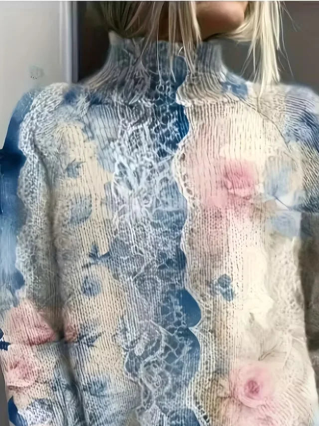 Women's Floral Print Casual Turtleneck Long Sleeve Sweater