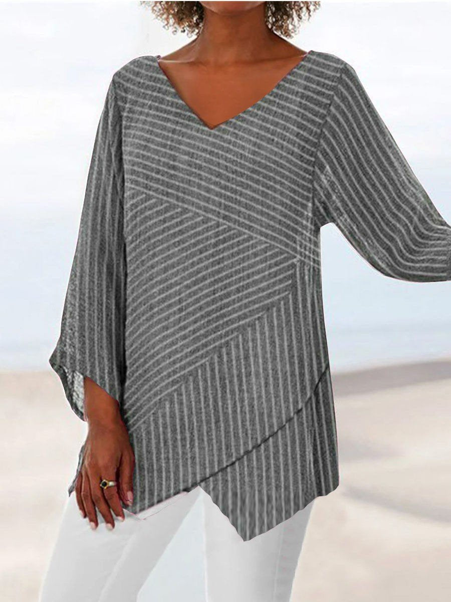 Women's Three Quarter Sleeve T-shirt Spring/Fall Color1 Floral Printing V Neck Daily Going Out Casual Top