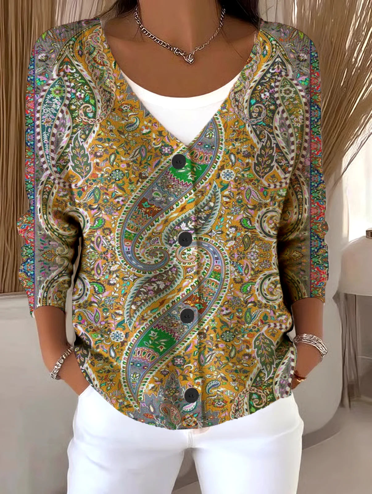 Floral V Neck Boho Loose Cardigan