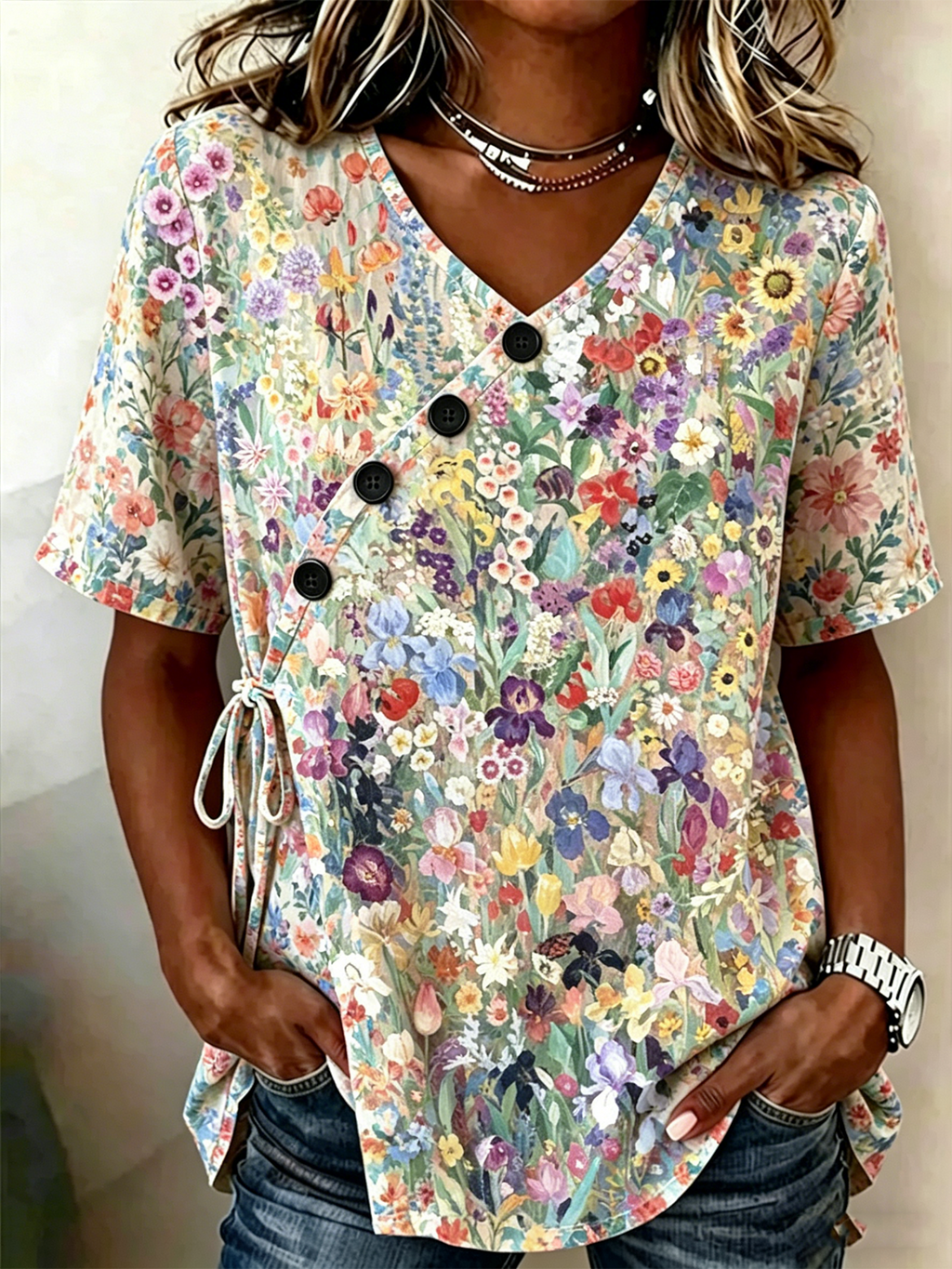 Loose Crew Neck Floral Vintage Shirt