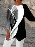 Women Casual Abstract Summer Polyester Daily Loose Blouses