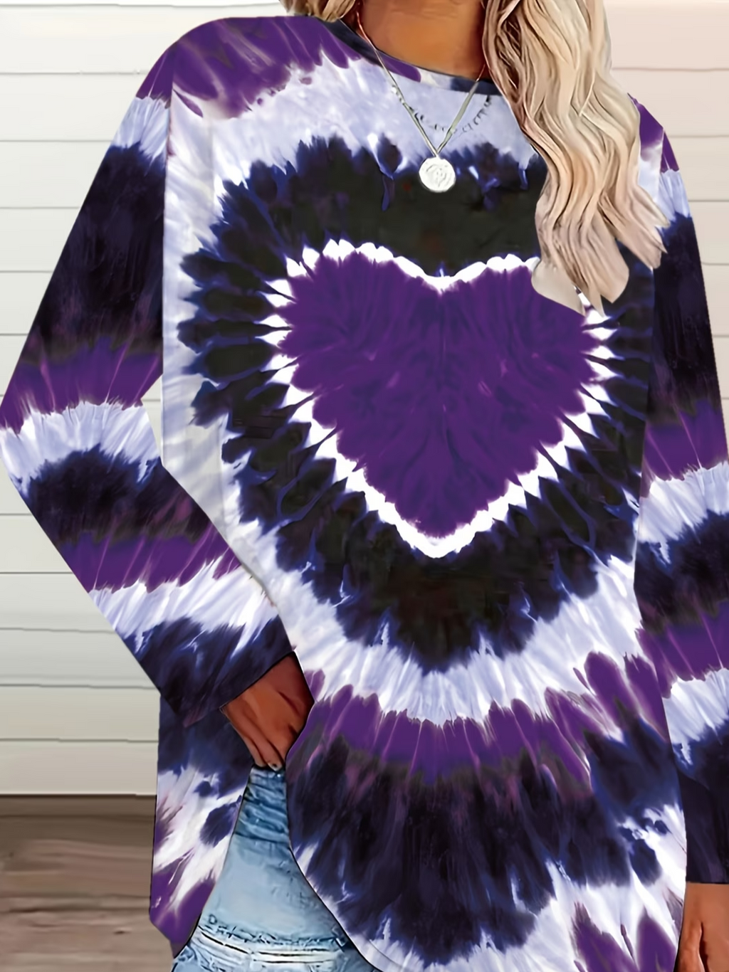 Women's Long Sleeve T-shirt Spring/Fall Purple Heart/Cordate Printing Jersey Crew Neck Daily Going Out Casual Top