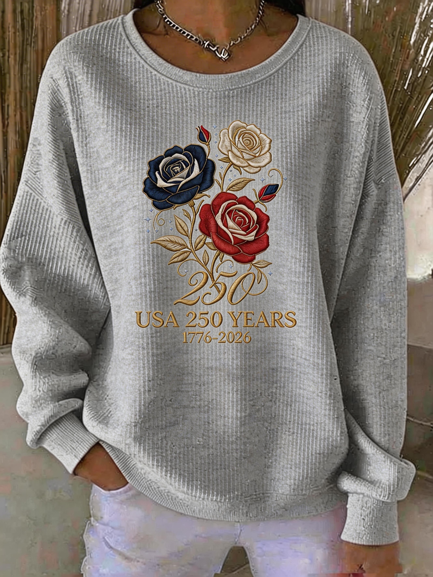 USA 250 Years Celebration Rose Print Sweatshirt