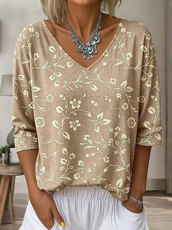 Floral V Neck Vintage T-Shirt