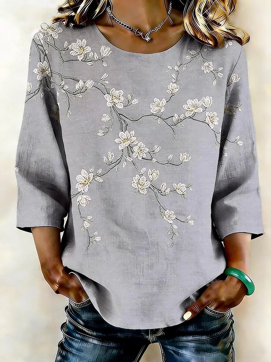 Crew Neck Elegant Loose Shirt