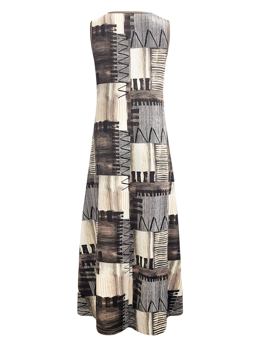 Elegant Geometric Crew Neck Loose Dress With No