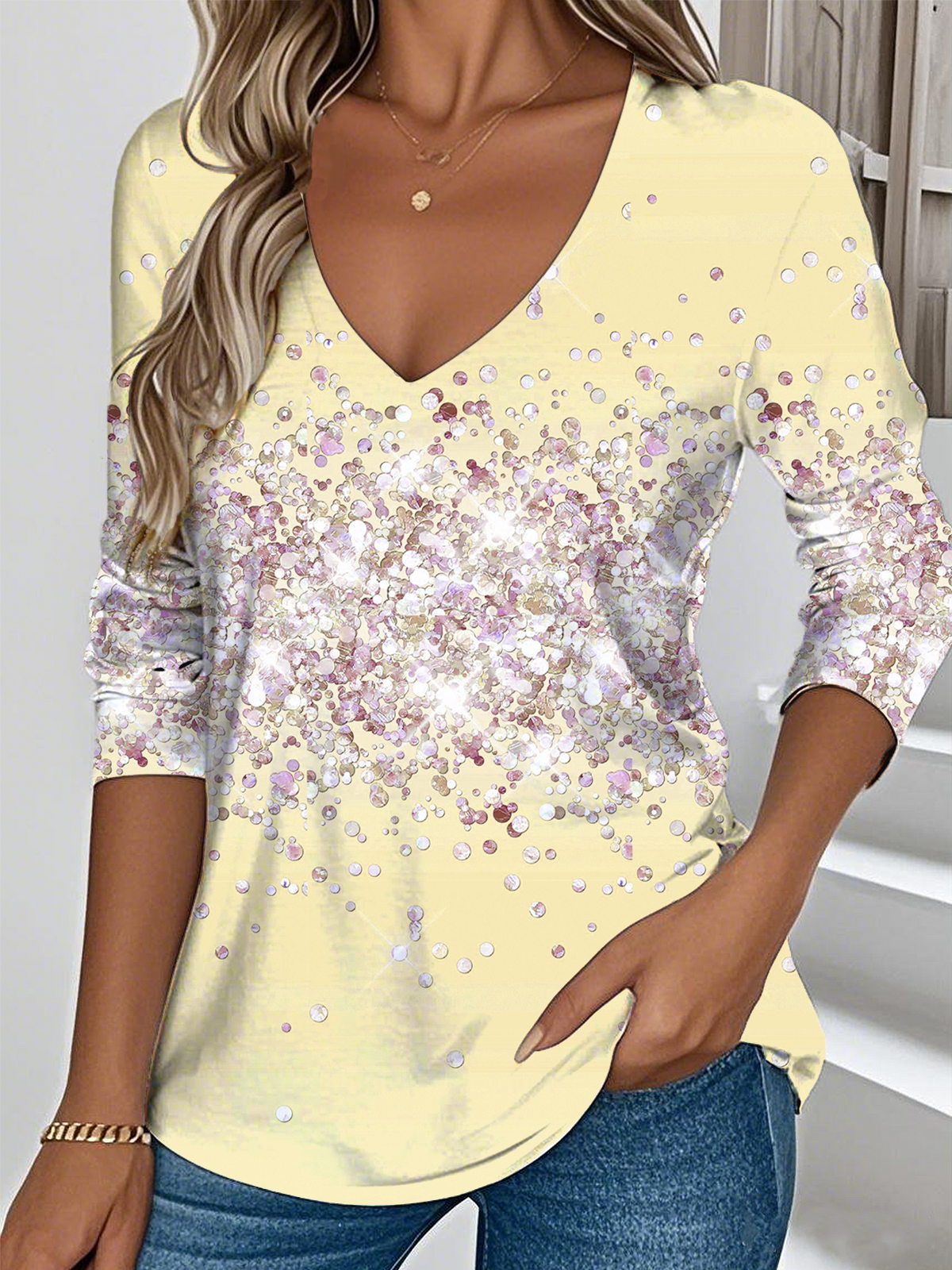 Women's Gradient Pattern Art Design Daily Long Sleeve V-Neck T-shirt Spring and Autumn