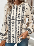 Loose Elegant Balloon Sleeve Cotton-Blend Floral Shirt
