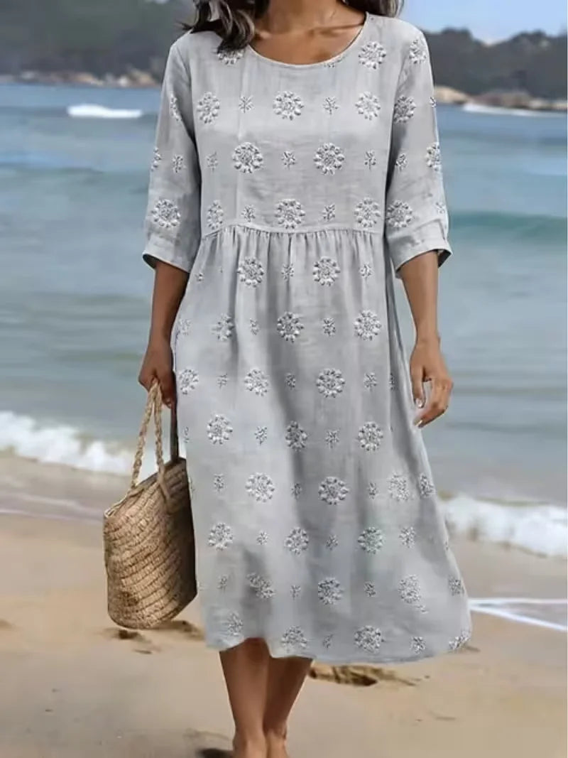 Women's Half Sleeve Summer Green Floral Printing Crew Neck Daily Going Out Casual Maxi H-Line Dress