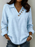 Vintage Cotton And Linen V Neck Plain Shirt