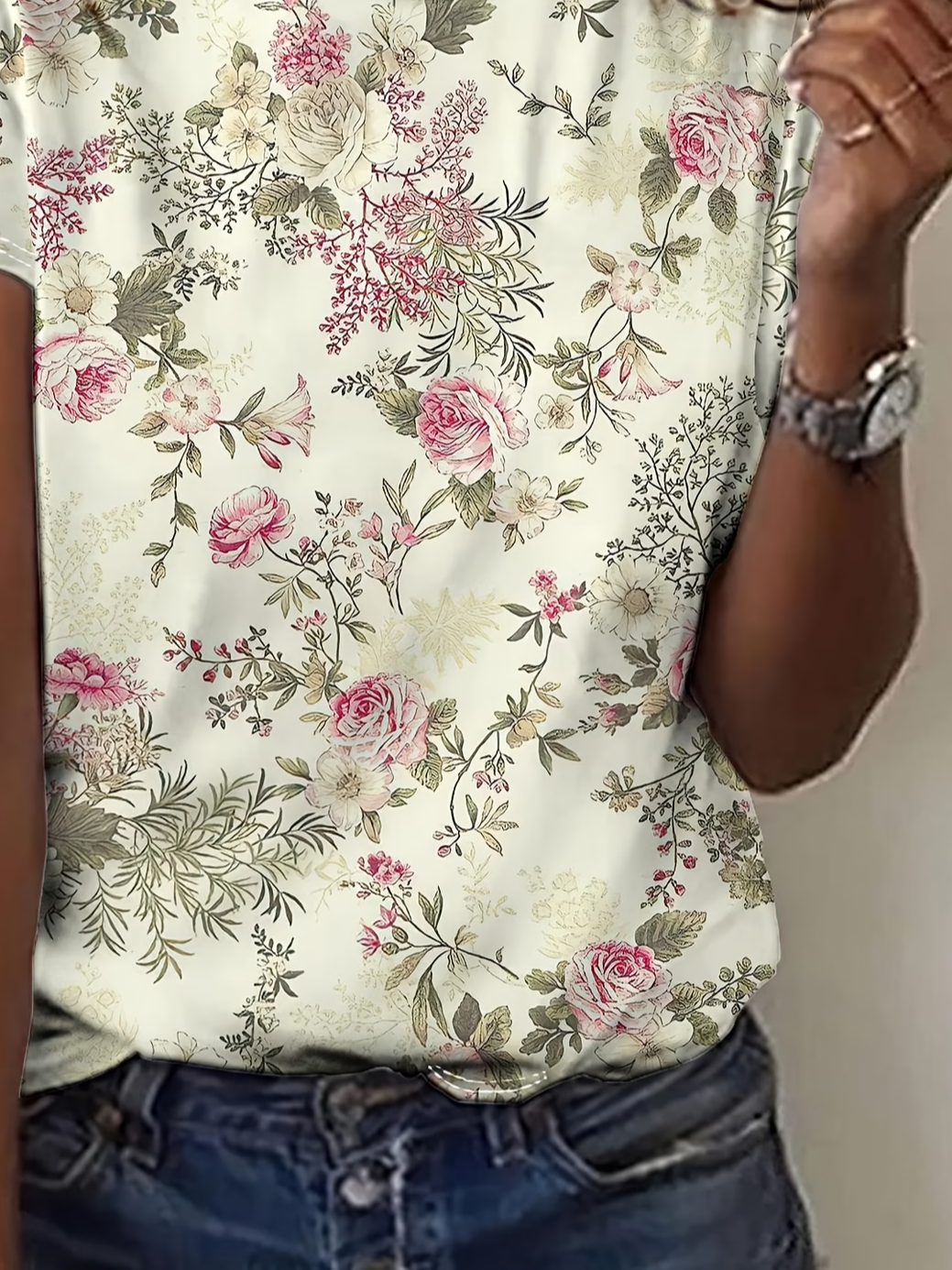 Women's Short Sleeve T-shirt Summer As Picture Floral Printing Jersey Crew Neck Daily Going Out Casual Top